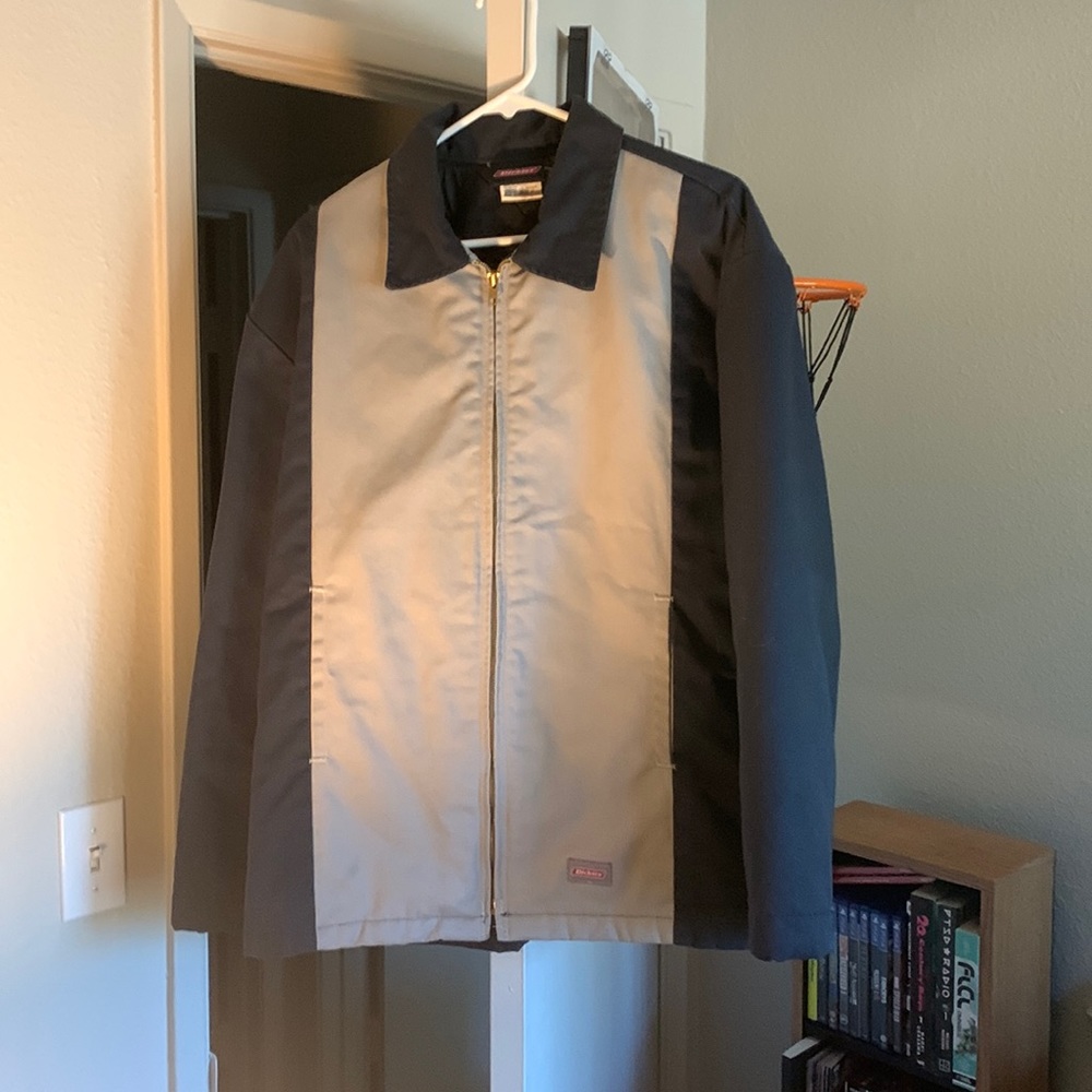 Two tone navy blue and gray Dickies work jacket in good condition